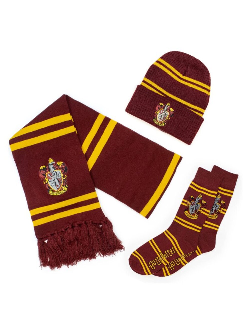 Harry Potter Knit Scarf Beanie Socks 3pc Gift Set Embroidered Crest